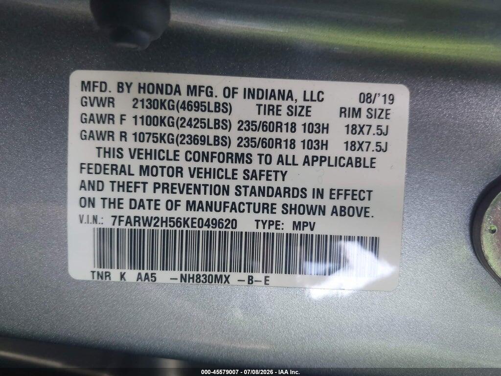 7FARW2H56KE049620 2019 HONDA CR-V photo no. 9