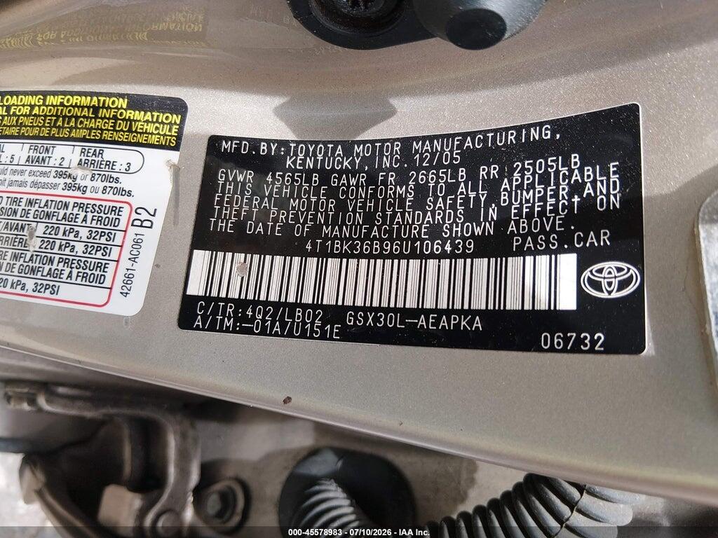 4T1BK36B96U106439 2006 TOYOTA AVALON photo no. 9
