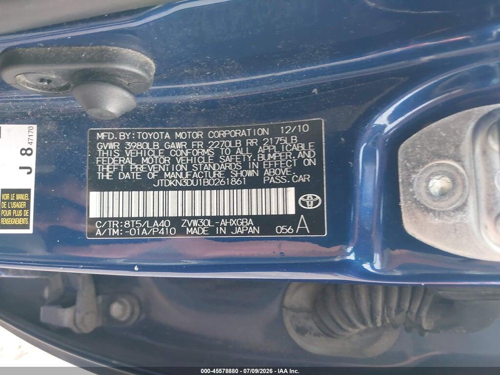 JTDKN3DU1B0261861 2011 TOYOTA PRIUS photo no. 9