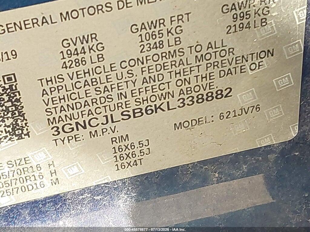 3GNCJLSB6KL338882 2019 CHEVROLET TRAX photo no. 9
