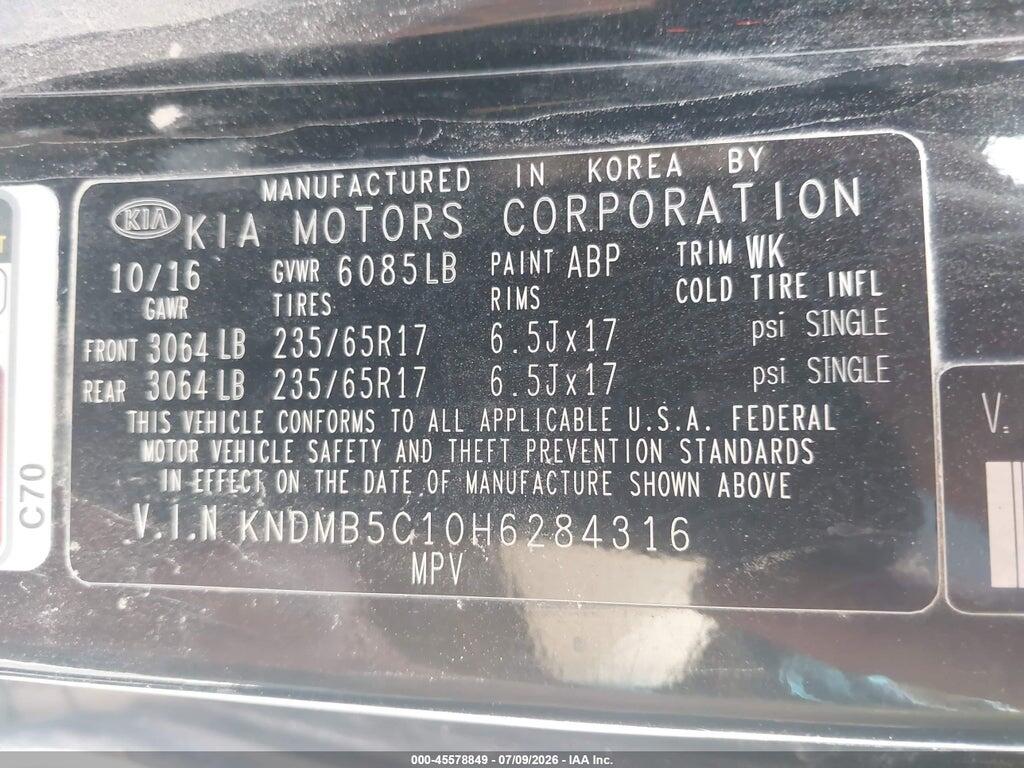 KNDMB5C10H6284316 2017 KIA SEDONA photo no. 9