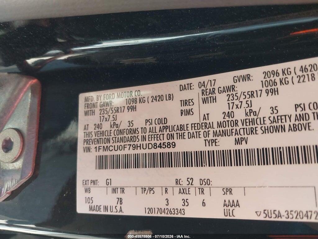 1FMCU0F79HUD84589 2017 FORD ESCAPE photo no. 9