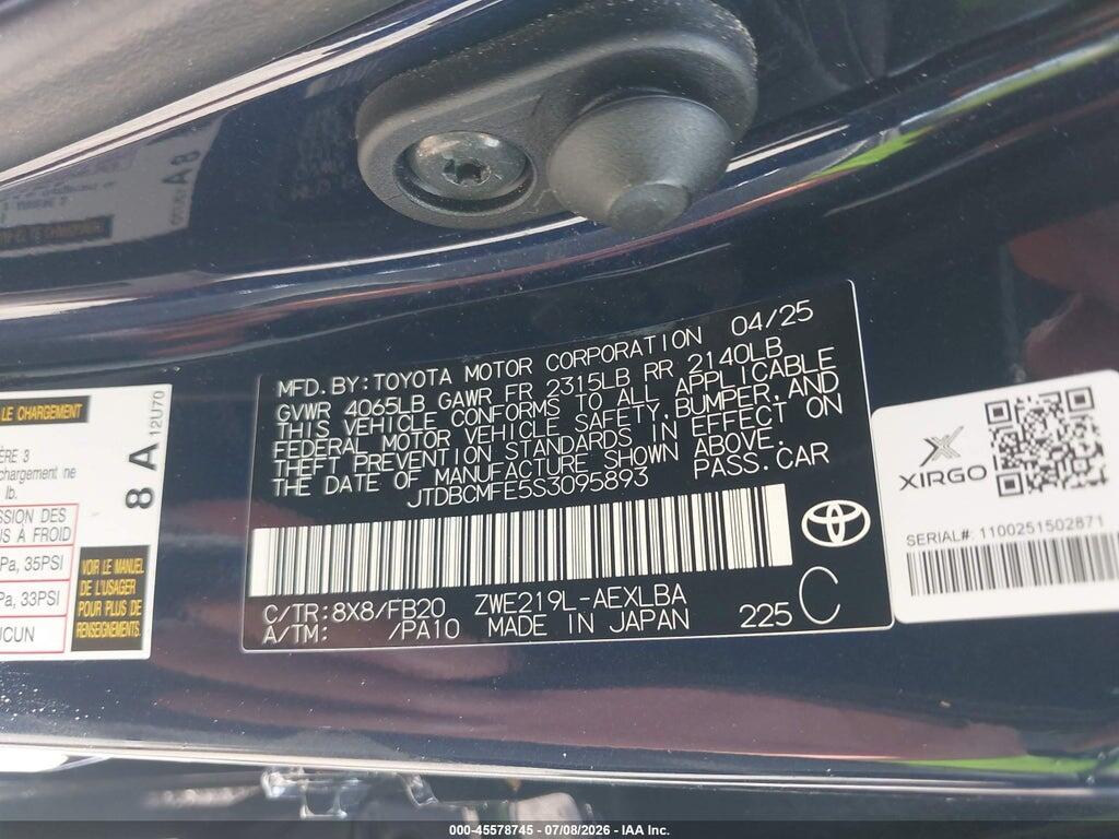 JTDBCMFE5S3095893 2025 TOYOTA COROLLA photo no. 9