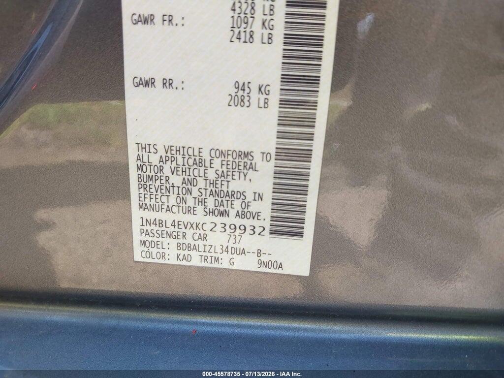 1N4BL4EVXKC239932 2019 NISSAN ALTIMA photo no. 9