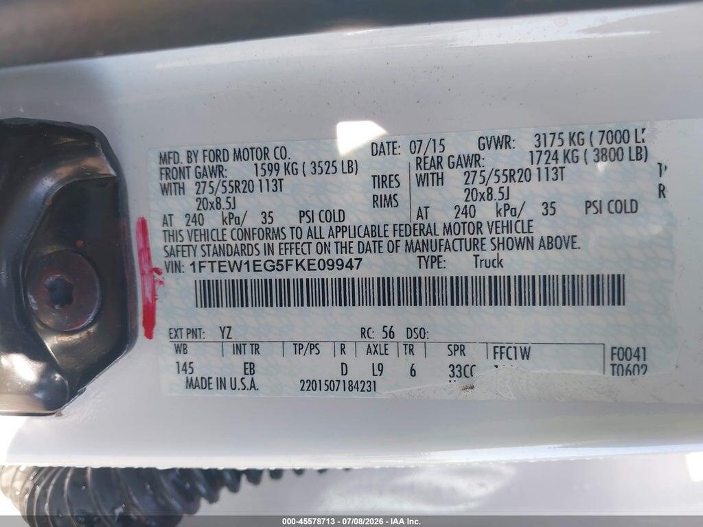 1FTEW1EG5FKE09947 2015 FORD F-150 photo no. 9
