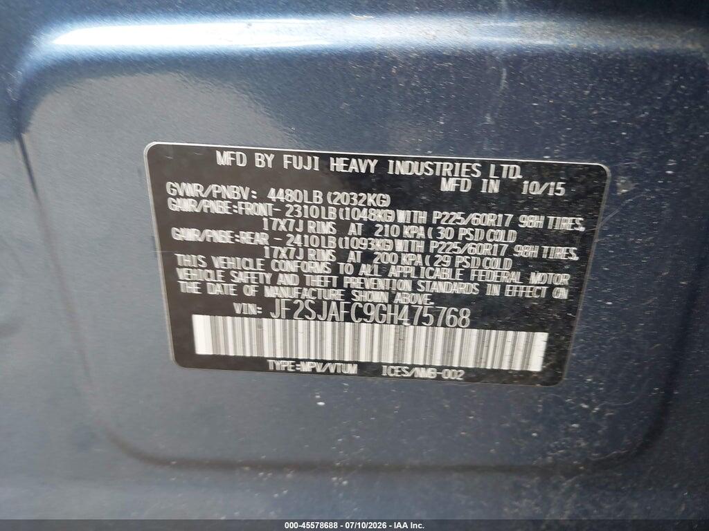 JF2SJAFC9GH475768 2016 SUBARU FORESTER photo no. 9
