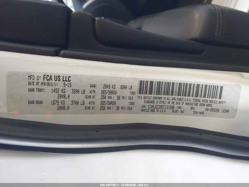 1C4RJECG9FC131896 2015 JEEP GRAND CHEROKEE photo no. 9