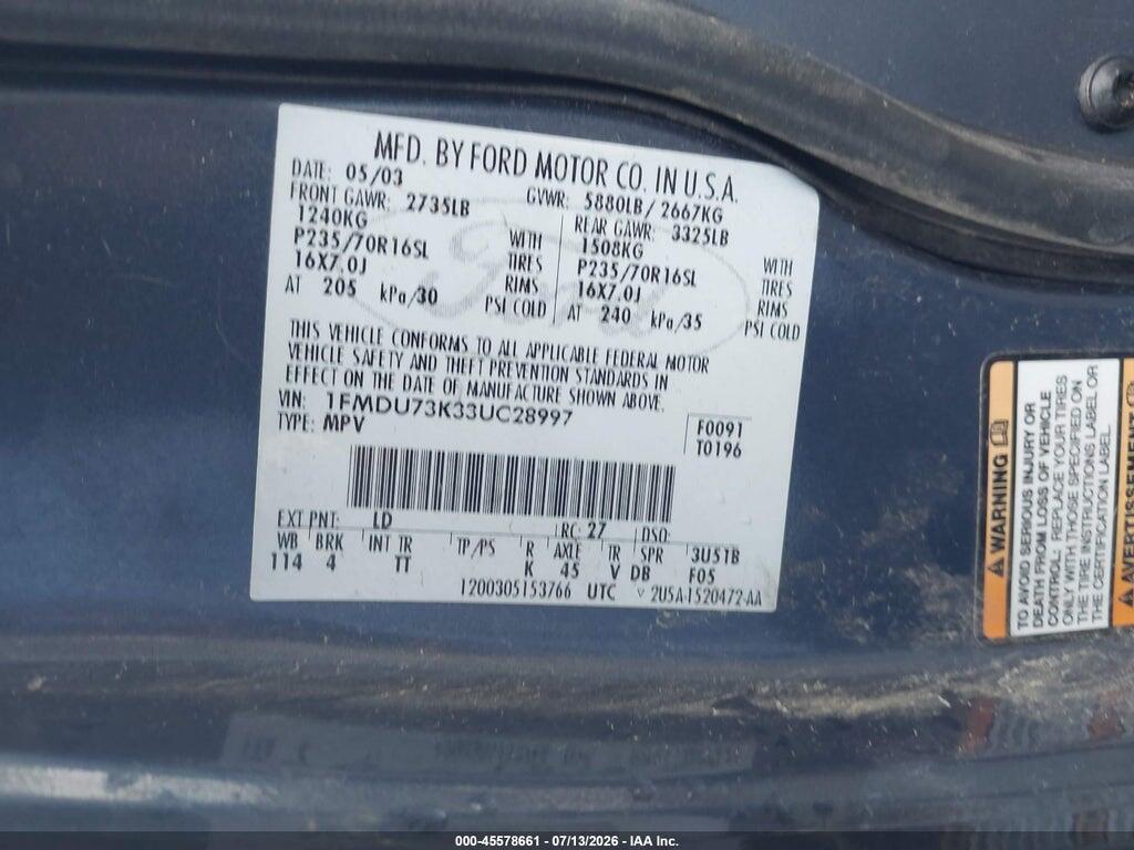 1FMDU73K33UC28997 2003 FORD EXPLORER photo no. 9