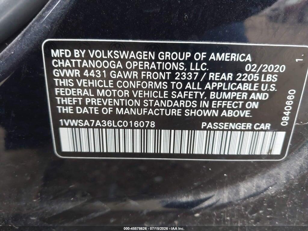 1VWSA7A36LC016078 2020 VOLKSWAGEN PASSAT photo no. 9
