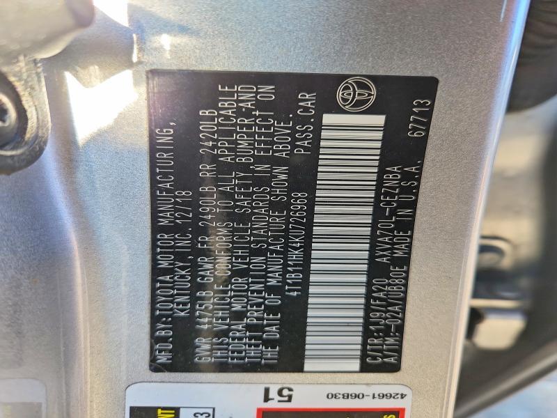 2019 TOYOTA CAMRY LE — Фото 12 из 12