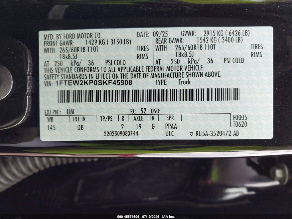 1FTEW2KP0SKF45908 2025 FORD F-150 photo no. 9