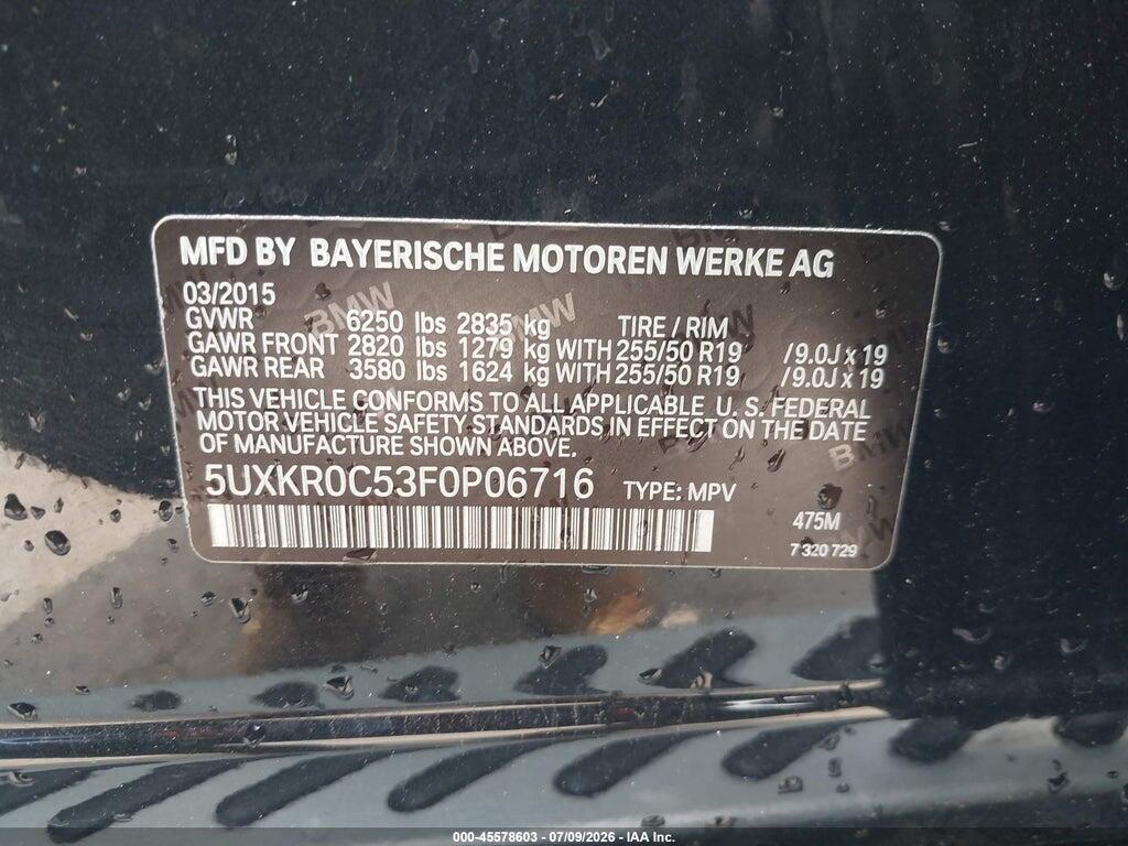 5UXKR0C53F0P06716 2015 BMW X5 photo no. 9