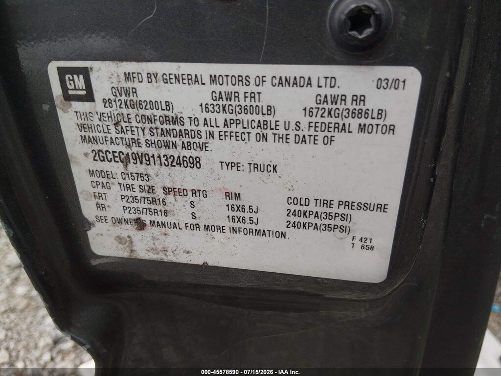 2GCEC19V911324698 2001 CHEVROLET SILVERADO 1500 photo no. 9