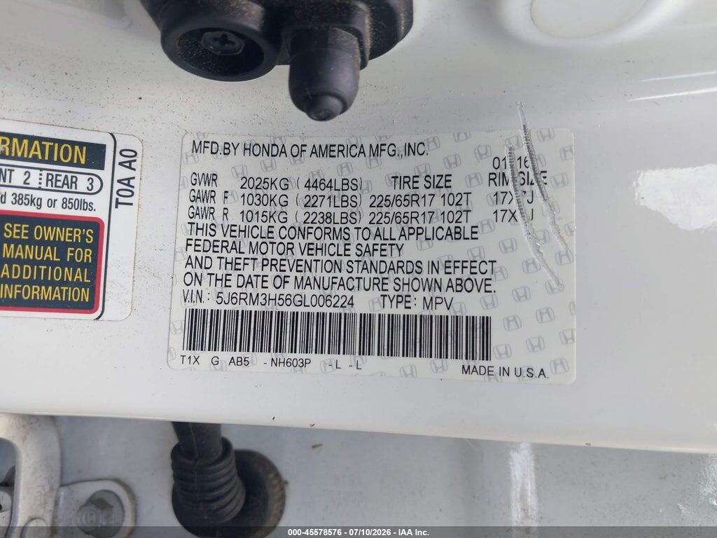 5J6RM3H56GL006224 2016 HONDA CR-V photo no. 9