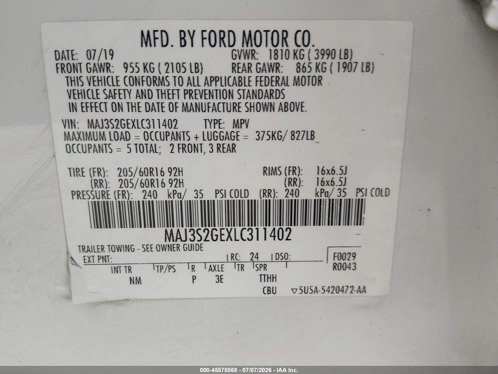 MAJ3S2GEXLC311402 2020 FORD ECOSPORT photo no. 9