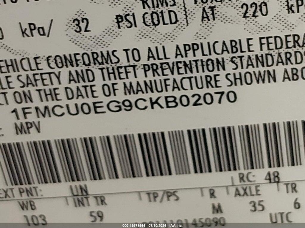 1FMCU0EG9CKB02070 2012 FORD ESCAPE photo no. 9