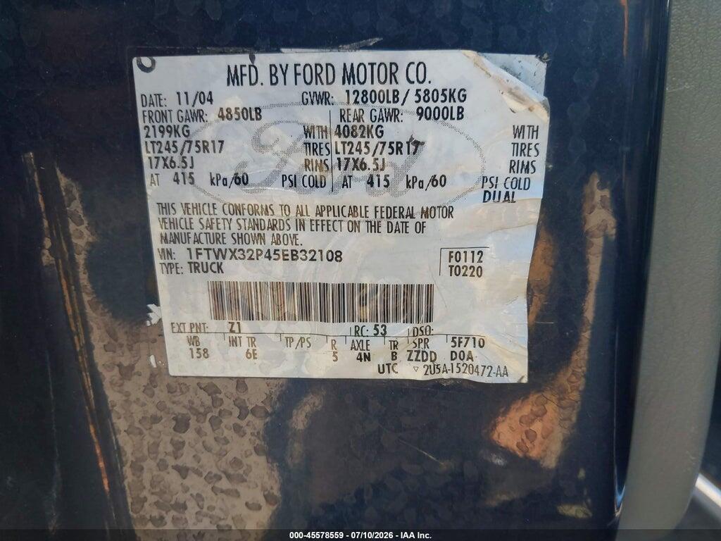 1FTWX32P45EB32108 2005 FORD F-350 photo no. 8