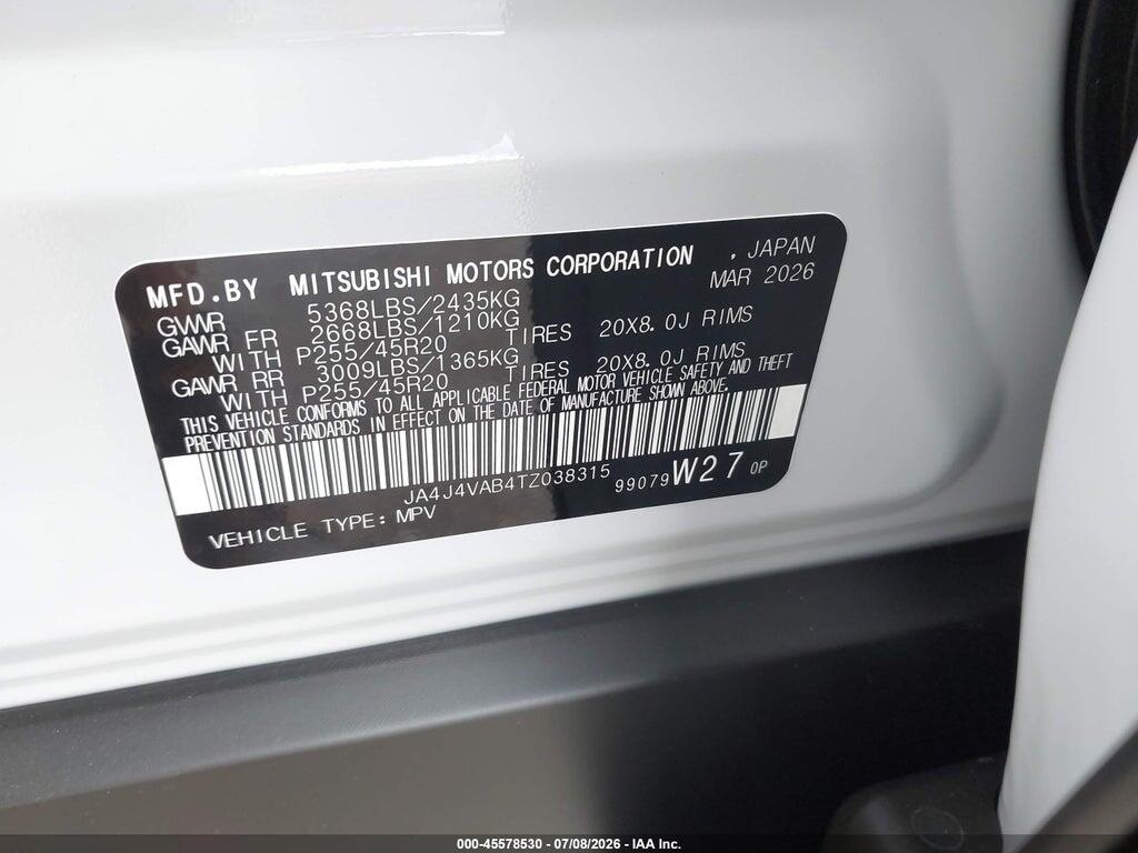 JA4J4VAB4TZ038315 2026 MITSUBISHI OUTLANDER photo no. 9