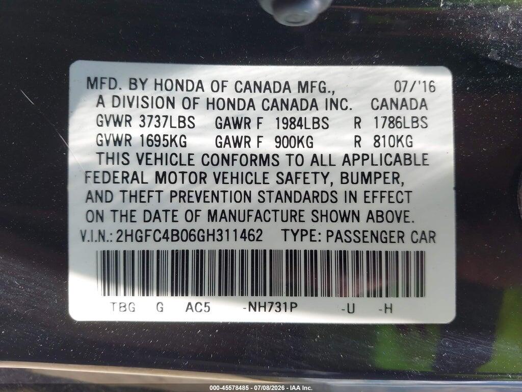 2HGFC4B06GH311462 2016 HONDA CIVIC photo no. 9