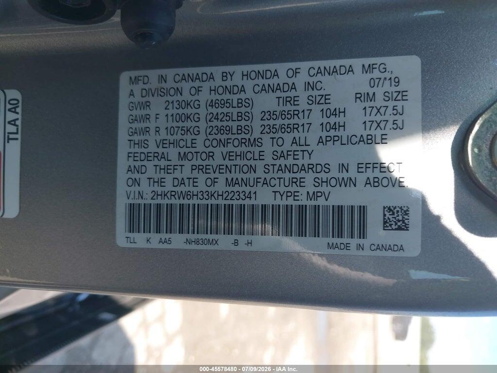 2HKRW6H33KH223341 2019 HONDA CR-V photo no. 9
