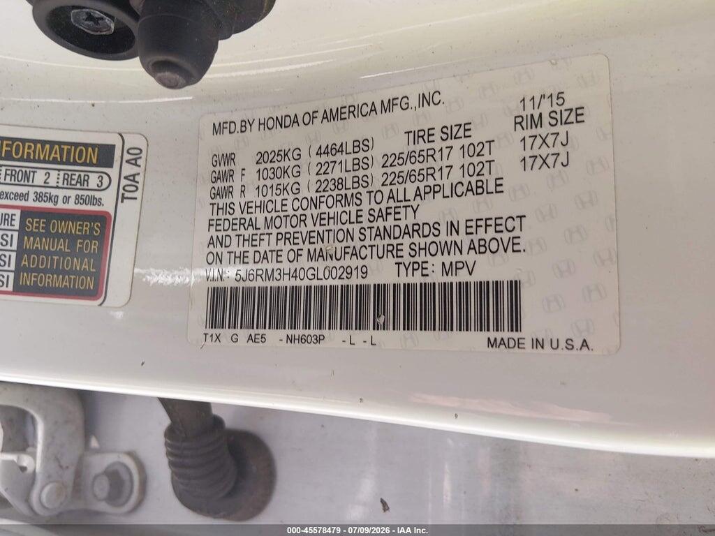 5J6RM3H40GL002919 2016 HONDA CR-V photo no. 9