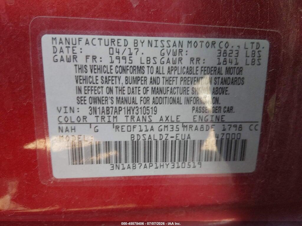 3N1AB7AP1HY310519 2017 NISSAN SENTRA photo no. 9