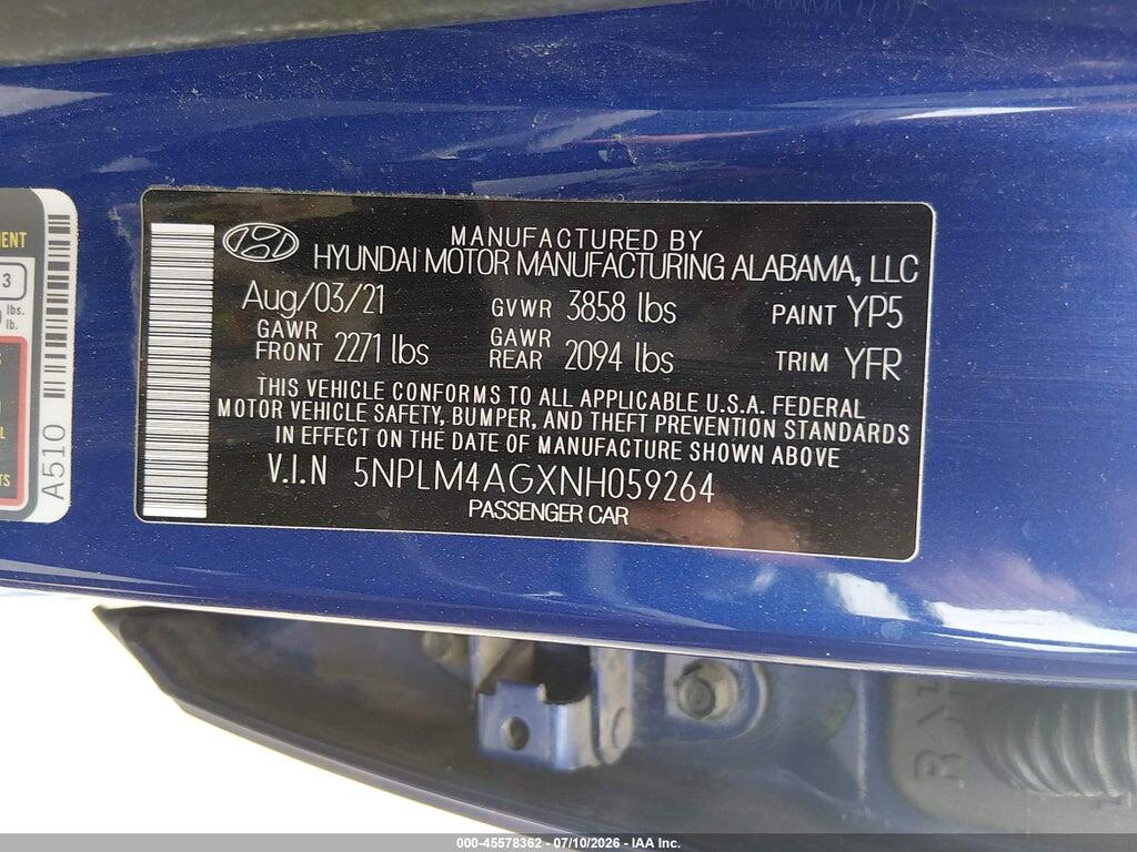 5NPLM4AGXNH059264 2022 HYUNDAI ELANTRA photo no. 9