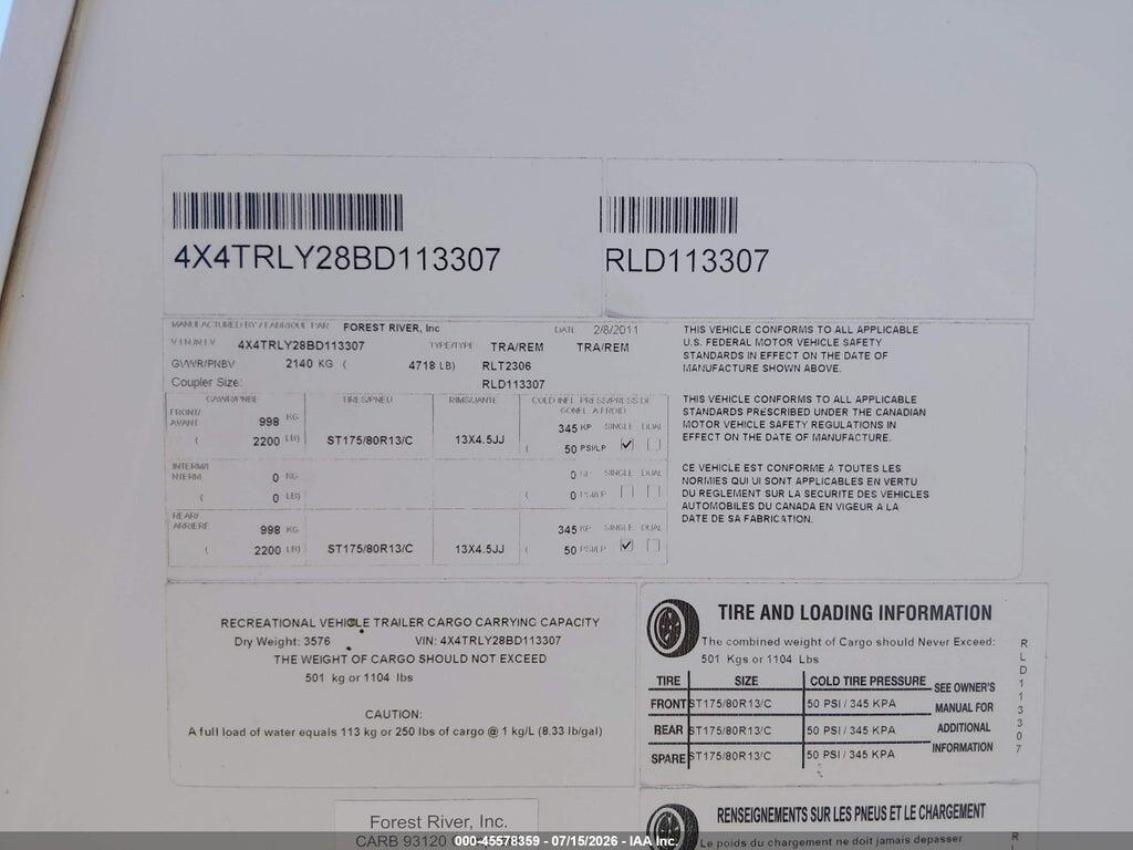 4X4TRLY28BD113307 2011 FOREST RIVER ROCKWOOD MINI LITE photo no. 9