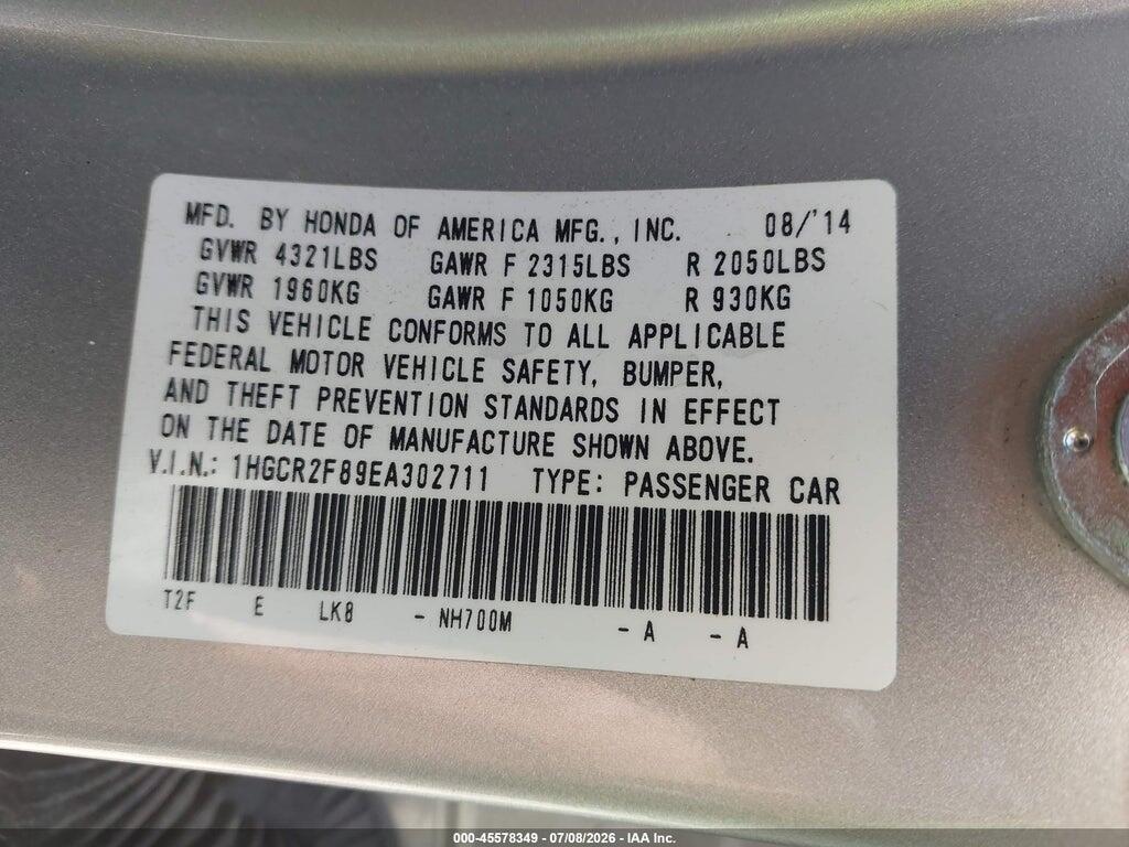 1HGCR2F89EA302711 2014 HONDA ACCORD photo no. 9