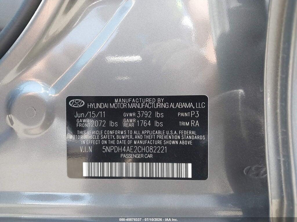 5NPDH4AE2CH082221 2012 HYUNDAI ELANTRA photo no. 9