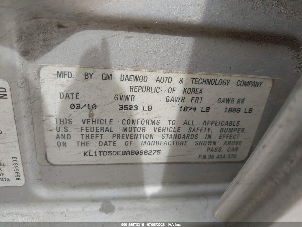 KL1TD5DE8AB098275 2010 CHEVROLET AVEO photo no. 9