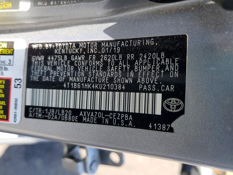 2019 TOYOTA CAMRY XSE — Фото 13 из 13