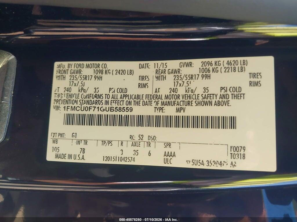 1FMCU0F71GUB58559 2016 FORD ESCAPE photo no. 9