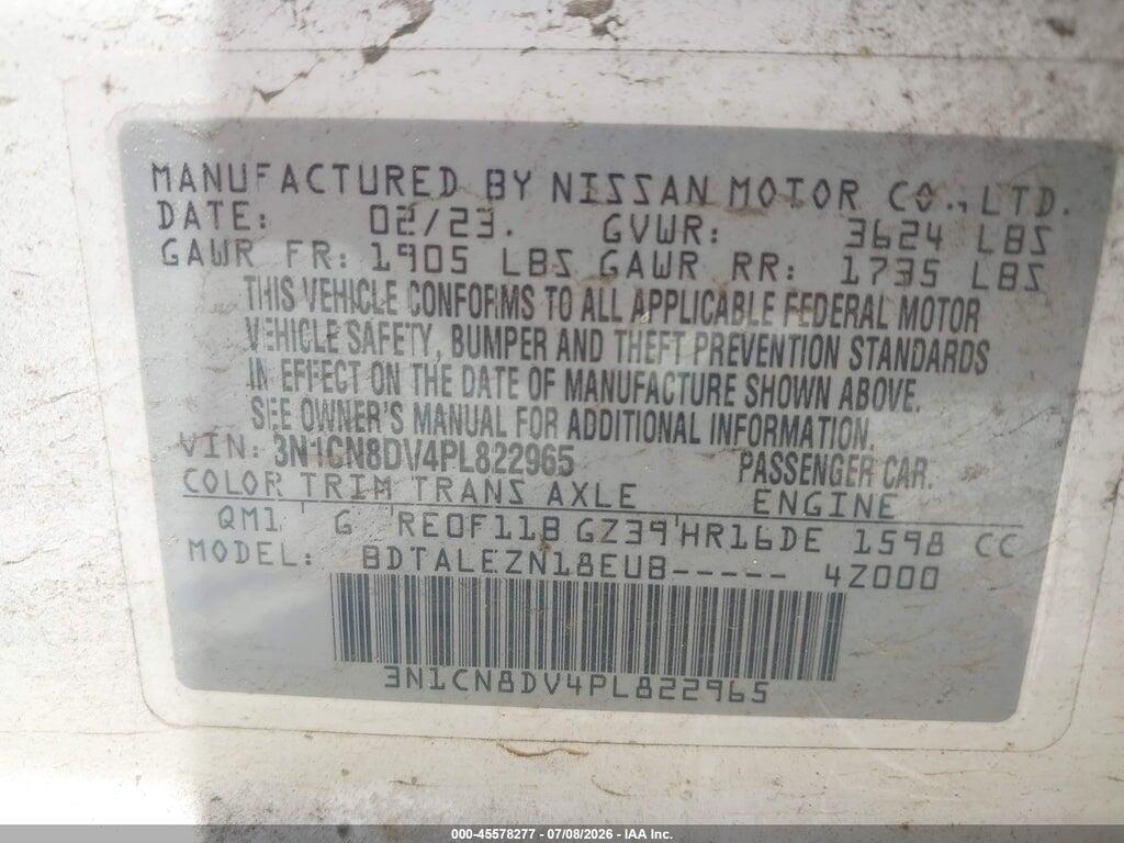 3N1CN8DV4PL822965 2023 NISSAN VERSA photo no. 9