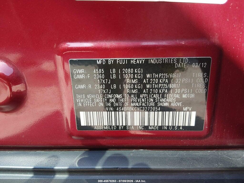 4S4BRBKCXC3272054 2012 SUBARU OUTBACK photo no. 9