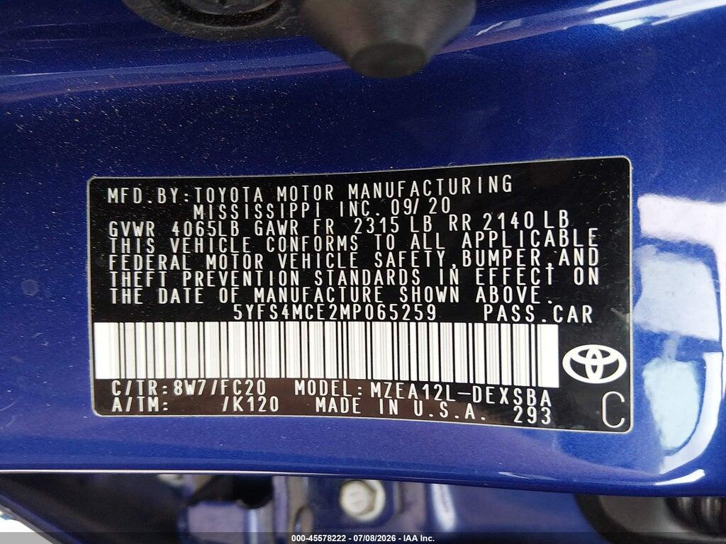 5YFS4MCE2MP065259 2021 TOYOTA COROLLA photo no. 9