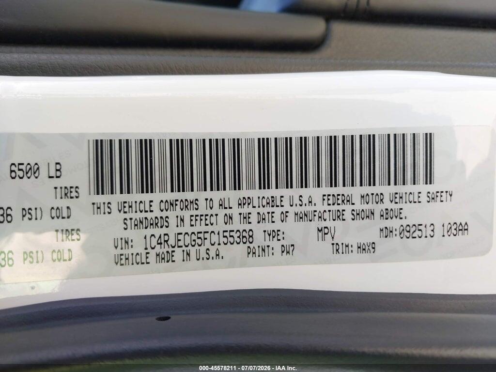 1C4RJECG5FC155368 2015 JEEP GRAND CHEROKEE photo no. 9