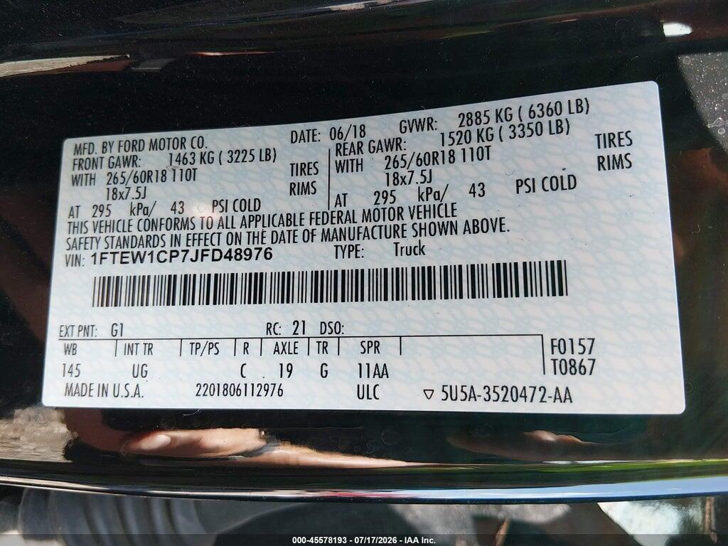 1FTEW1CP7JFD48976 2018 FORD F-150 photo no. 9