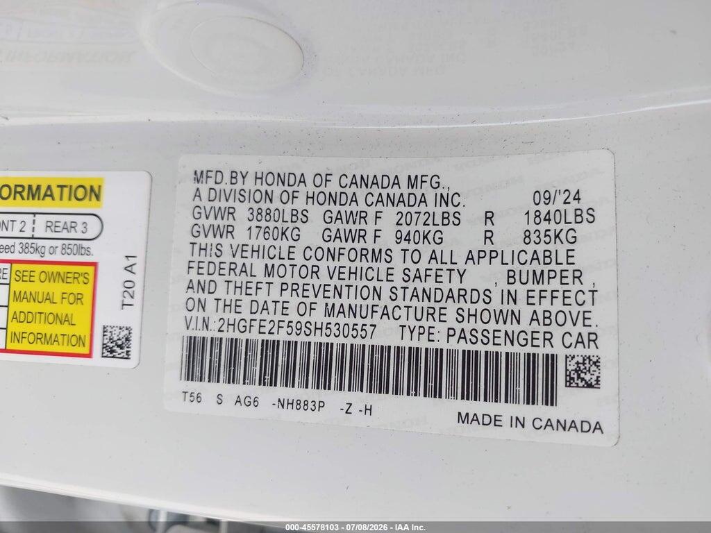 2HGFE2F59SH530557 2025 HONDA CIVIC photo no. 9
