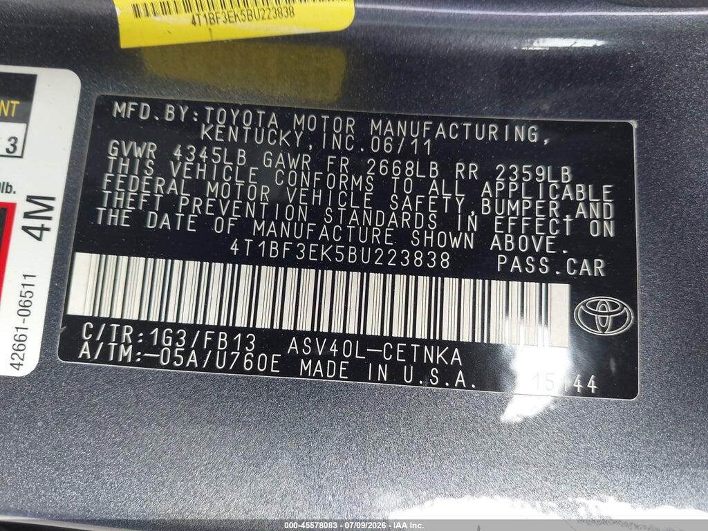 4T1BF3EK5BU223838 2011 TOYOTA CAMRY photo no. 9