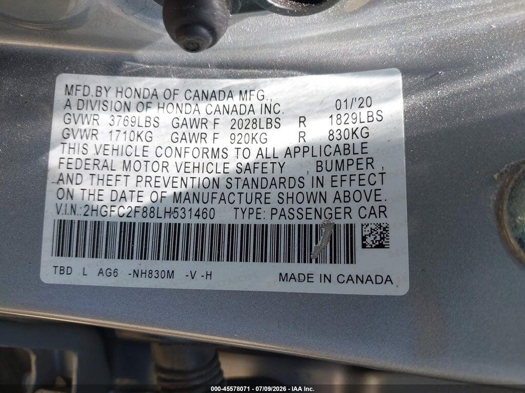 2HGFC2F88LH531460 2020 HONDA CIVIC photo no. 9