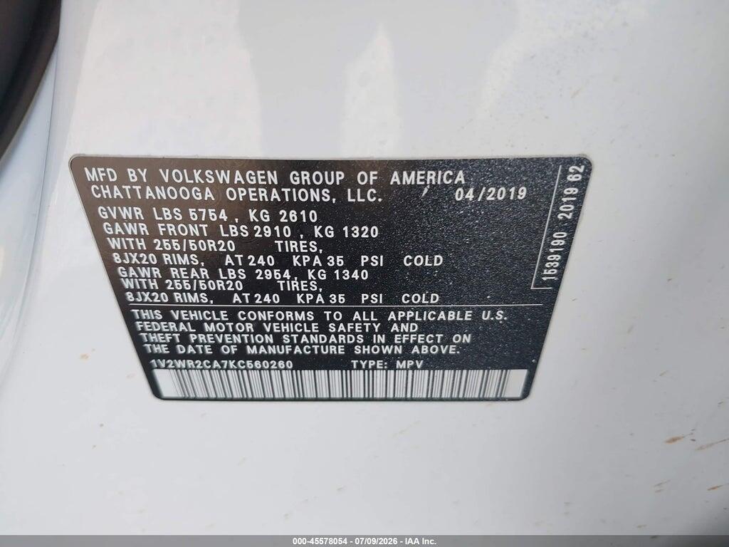 1V2WR2CA7KC560260 2019 VOLKSWAGEN ATLAS photo no. 9