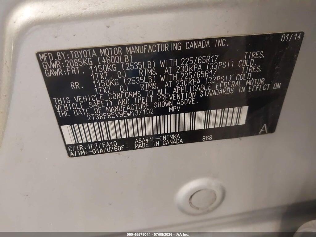 2T3RFREV9EW137102 2014 TOYOTA RAV4 photo no. 9