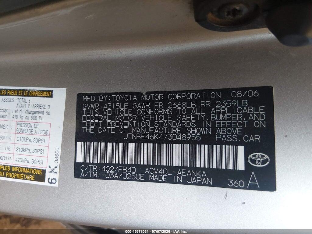 JTNBE46K473048955 2007 TOYOTA CAMRY photo no. 9