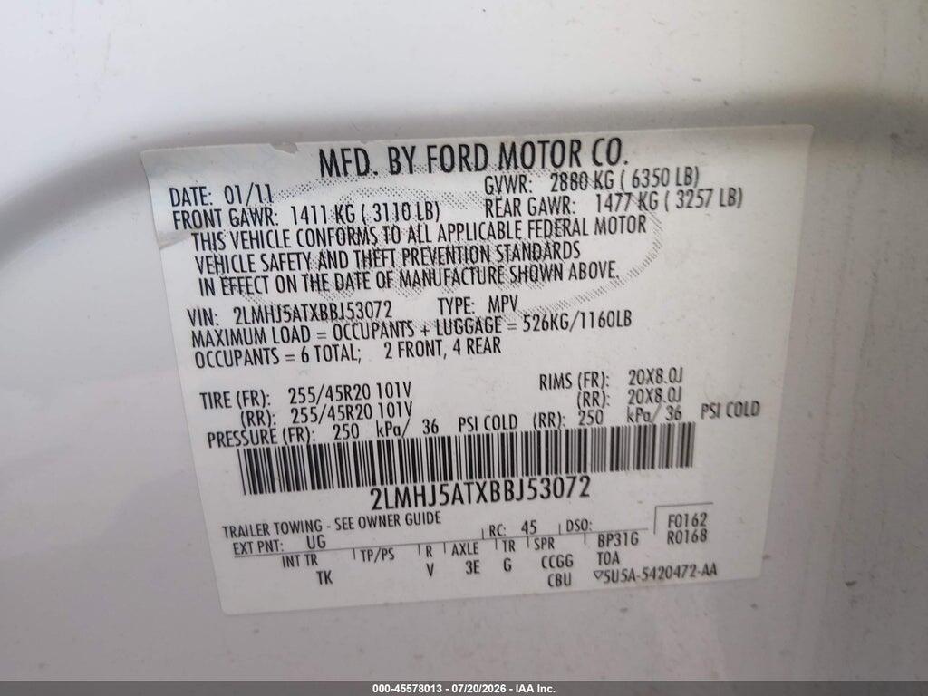 2LMHJ5ATXBBJ53072 2011 LINCOLN MKT photo no. 9