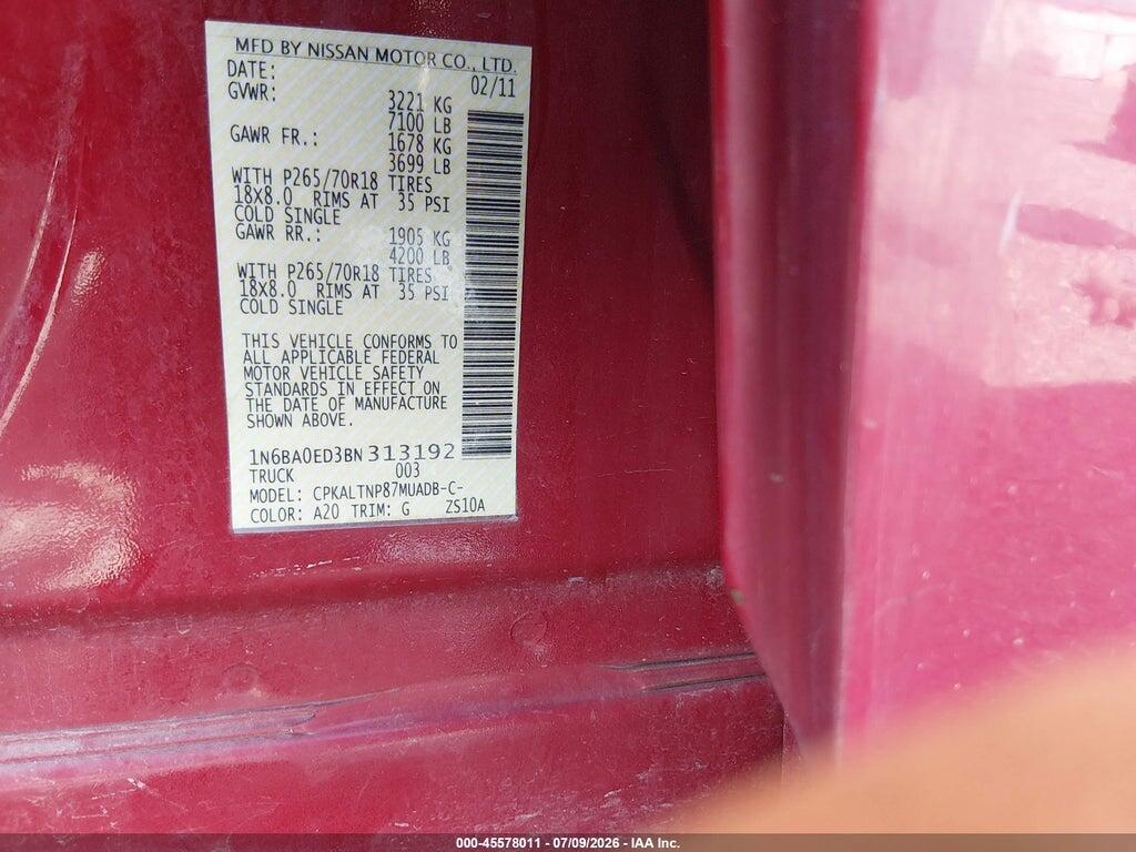 1N6BA0ED3BN313192 2011 NISSAN TITAN photo no. 9