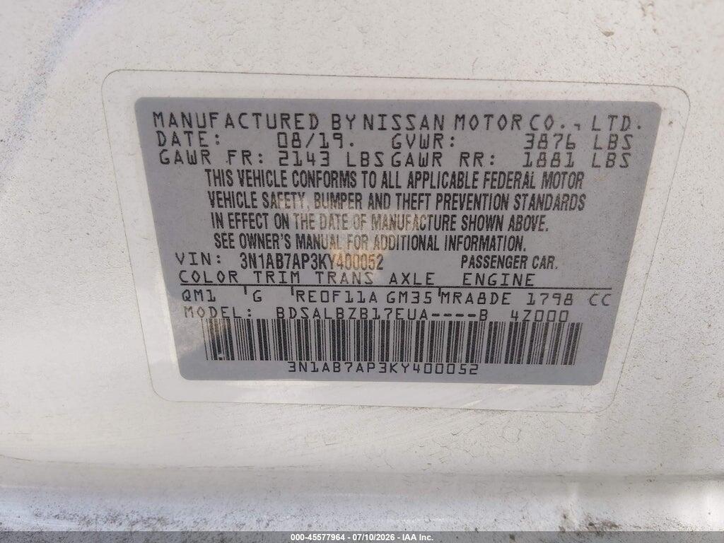 3N1AB7AP3KY400052 2019 NISSAN SENTRA photo no. 9