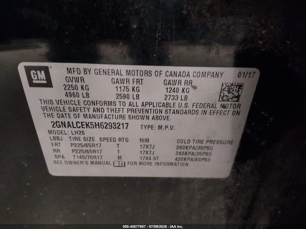 2GNALCEK5H6293217 2017 CHEVROLET EQUINOX photo no. 9