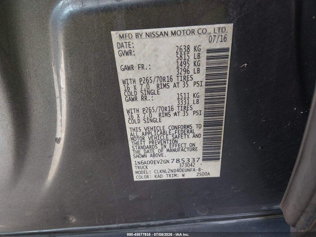 1N6AD0EV2GN785337 2016 NISSAN FRONTIER photo no. 9