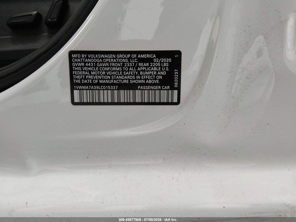 1VWMA7A39LC015337 2020 VOLKSWAGEN PASSAT photo no. 9